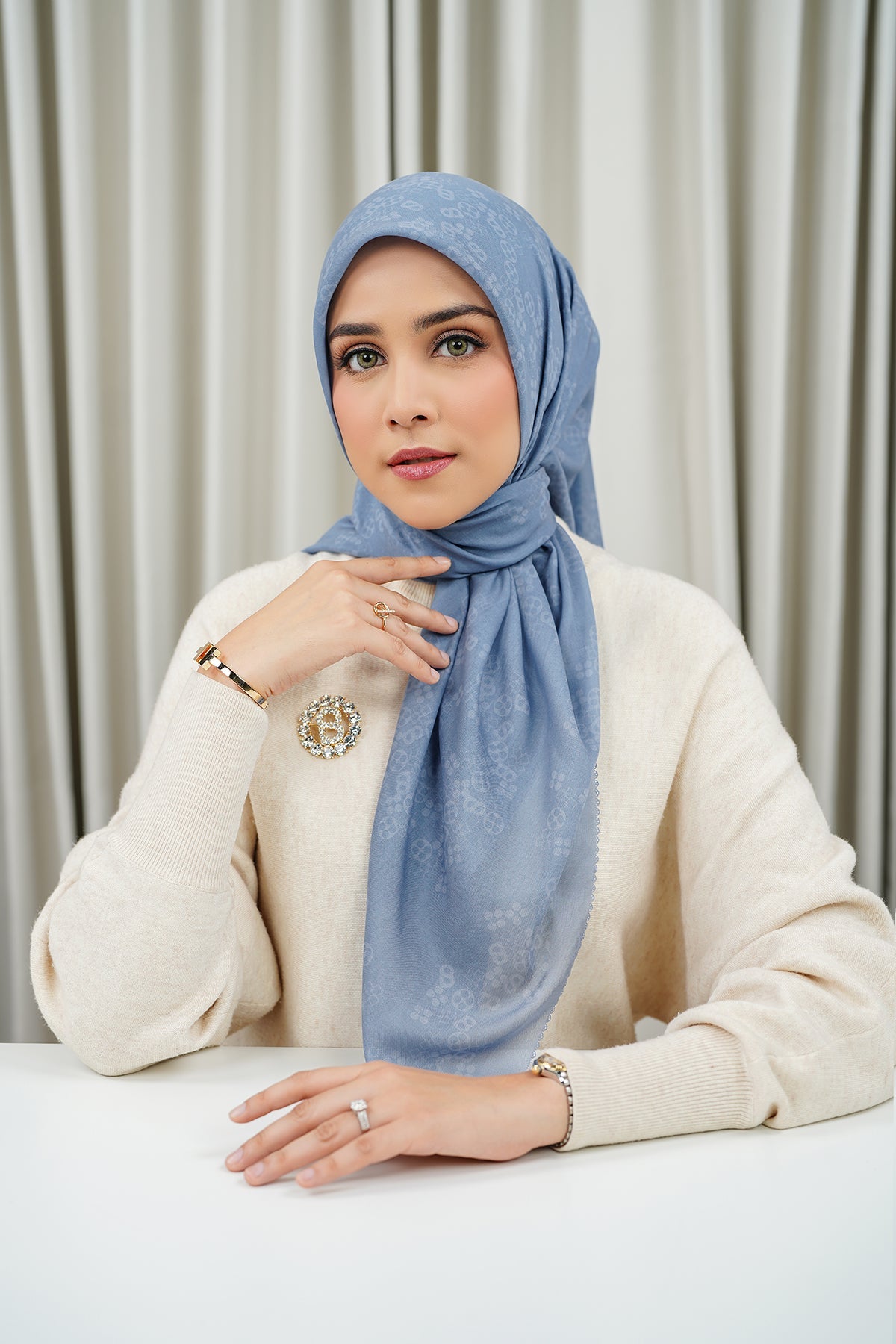 Monogram Scramble Voile Square - Ashley Blue