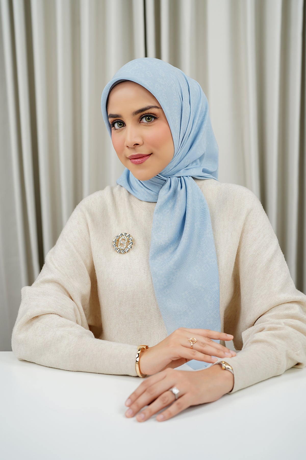 Monogram Scramble Voile Square - Sky Blue