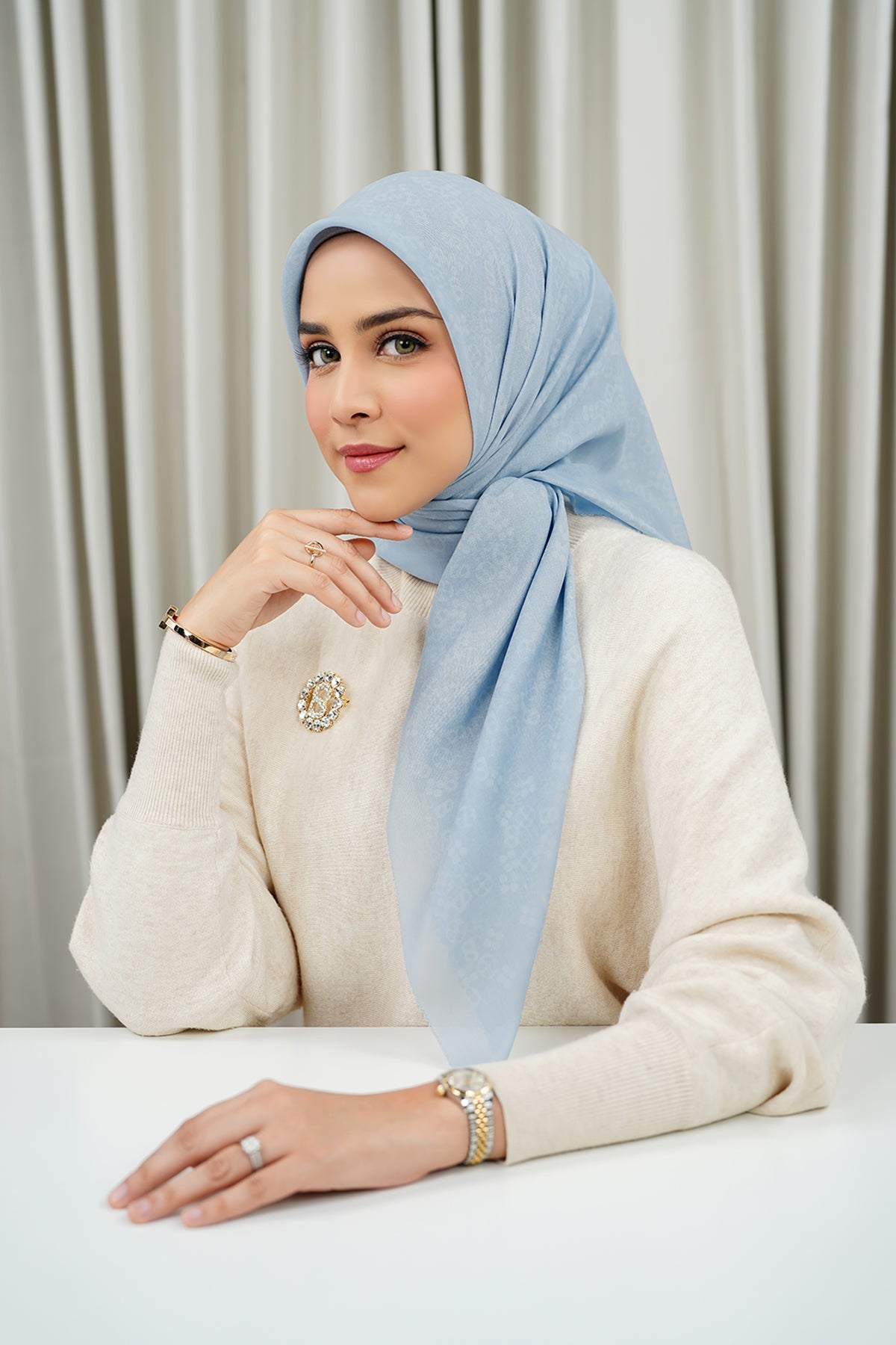 Monogram Scramble Voile Square - Sky Blue