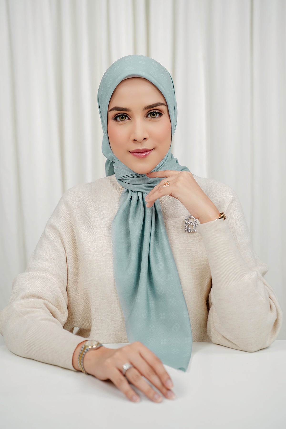 Monogram Voile Square - Aqua