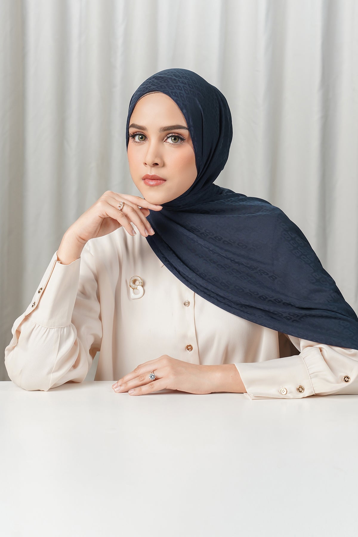 Tapis Satin Jacquard Shawl - Estate Blue