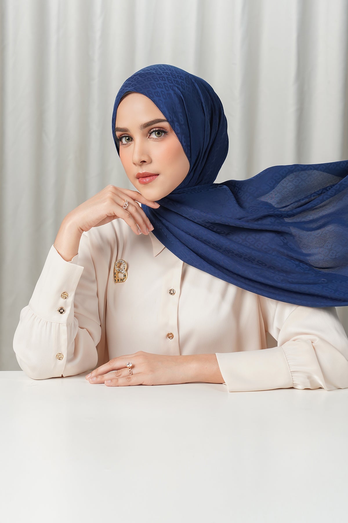 Tapis Satin Jacquard Shawl - Evening Blue