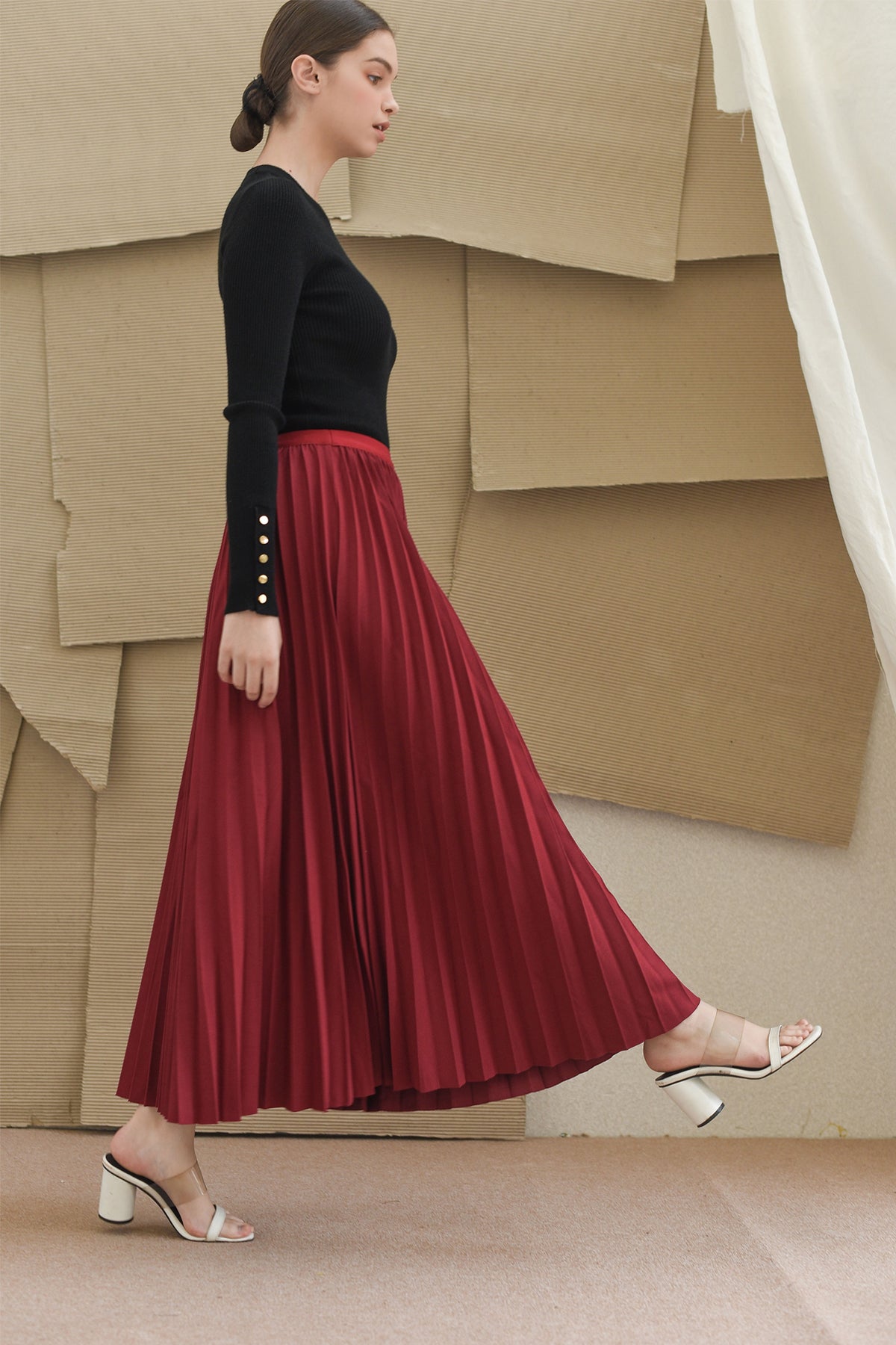 Red Pleats Me Long Skirt 2.0