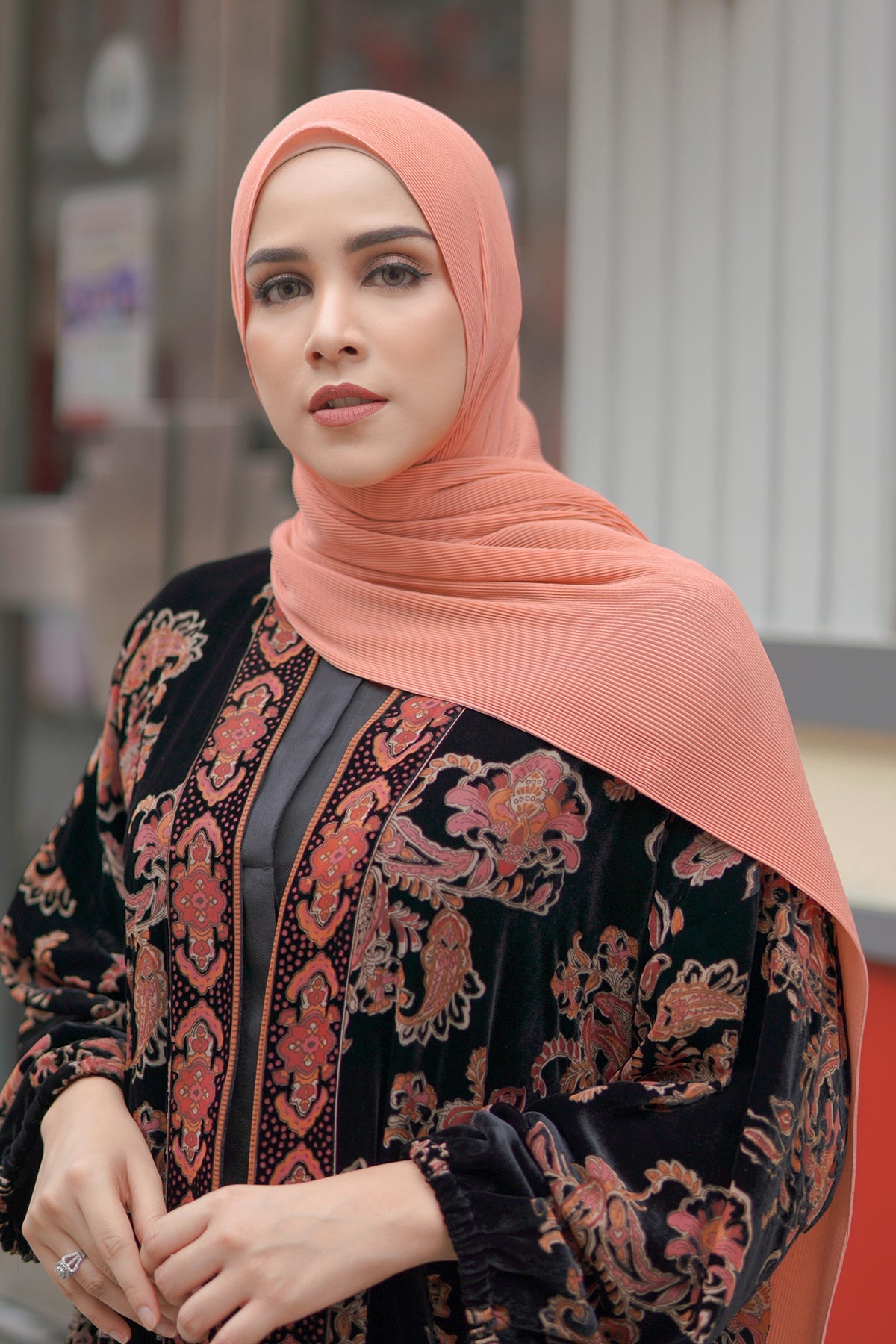 Everyday Pleated Shawl - Coral