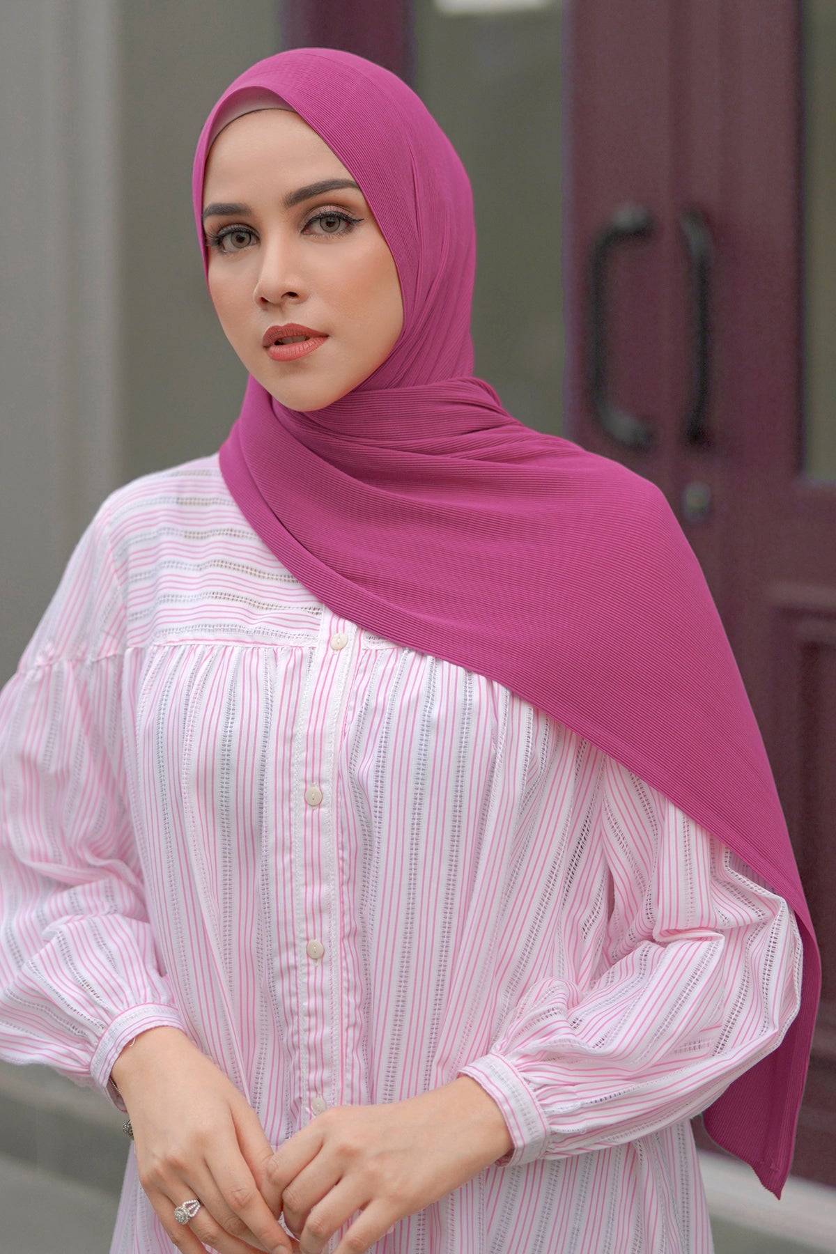 Everyday Pleated Shawl - Magenta