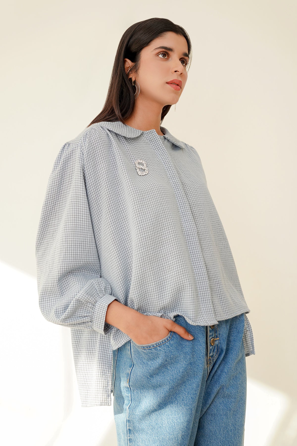 Luna Cropped Shirt - Blue Plaid