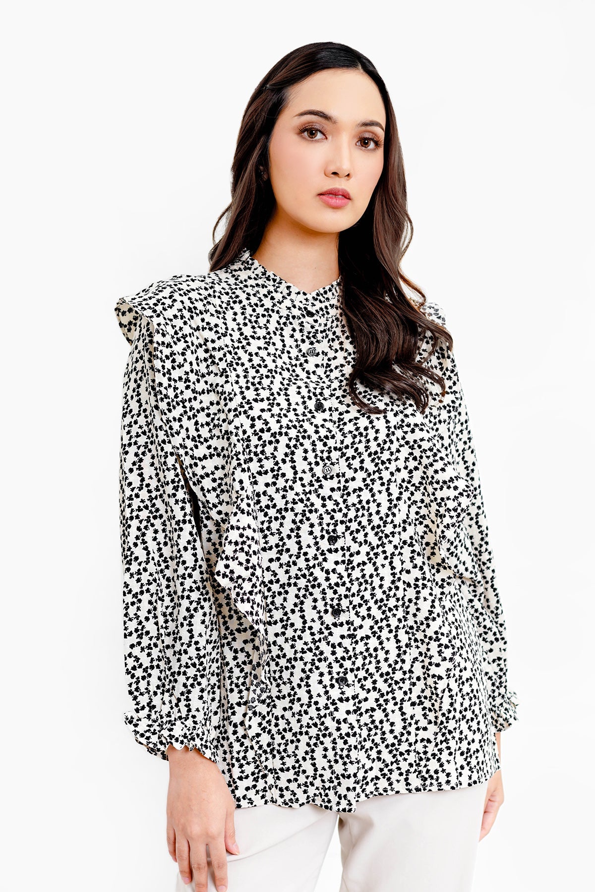 Lucy Flower Ruffle Top - Black