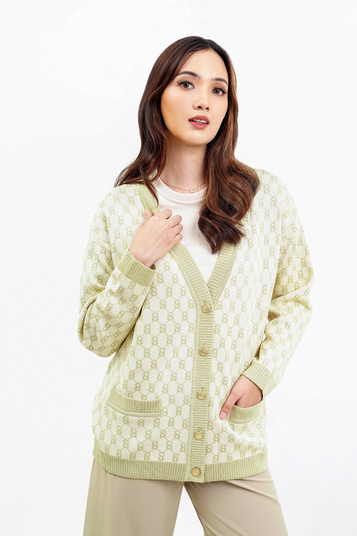 Signature Monogram Cardigan - Turkish Delight