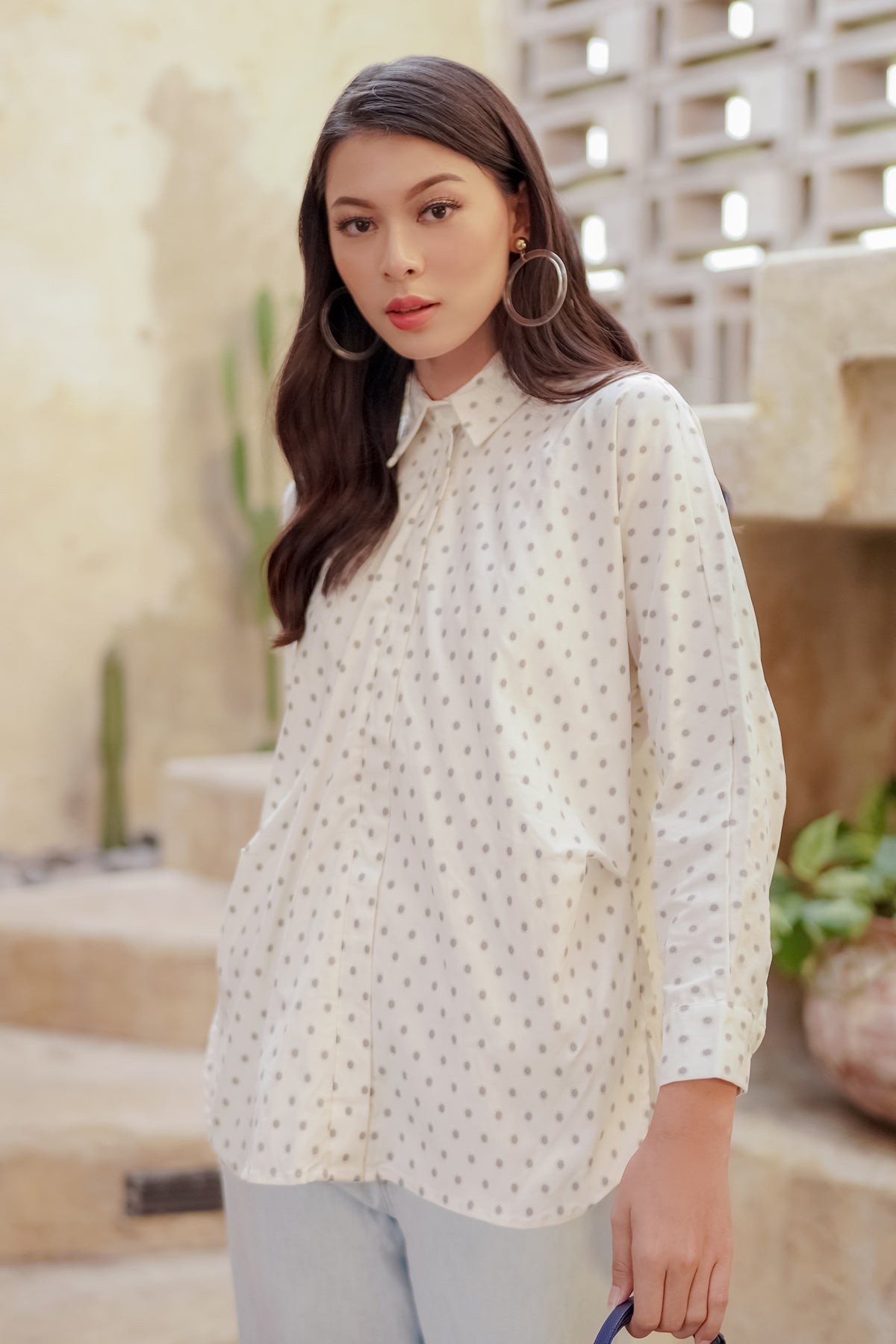Nami Polka Shirt - White/Grey