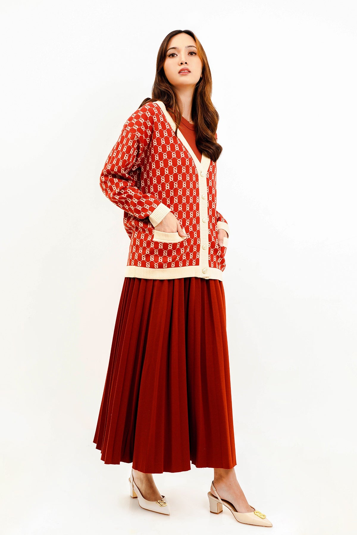 Signature Monogram Cardigan - Cherry