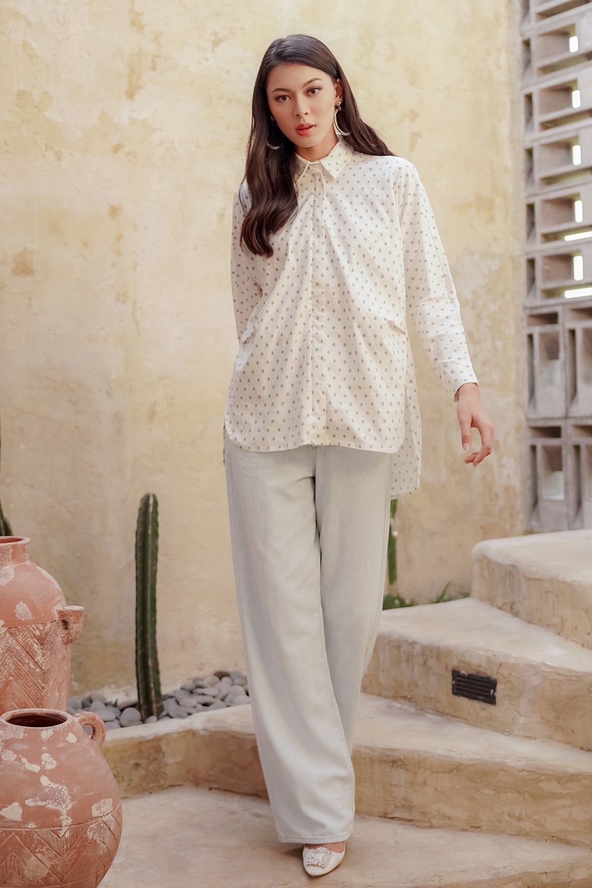Nami Polka Shirt - White/Grey