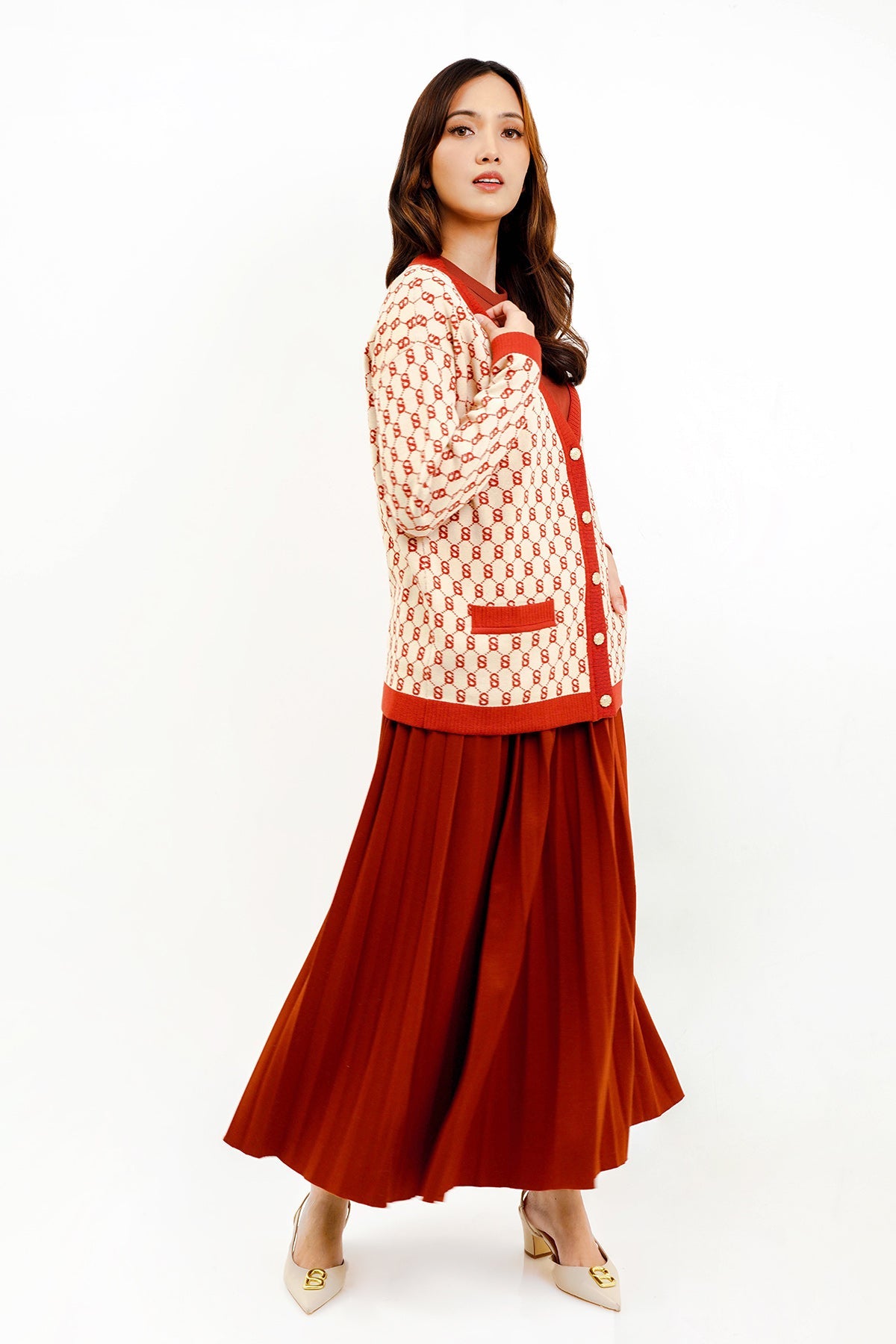 Signature Monogram Cardigan - Red Velvet