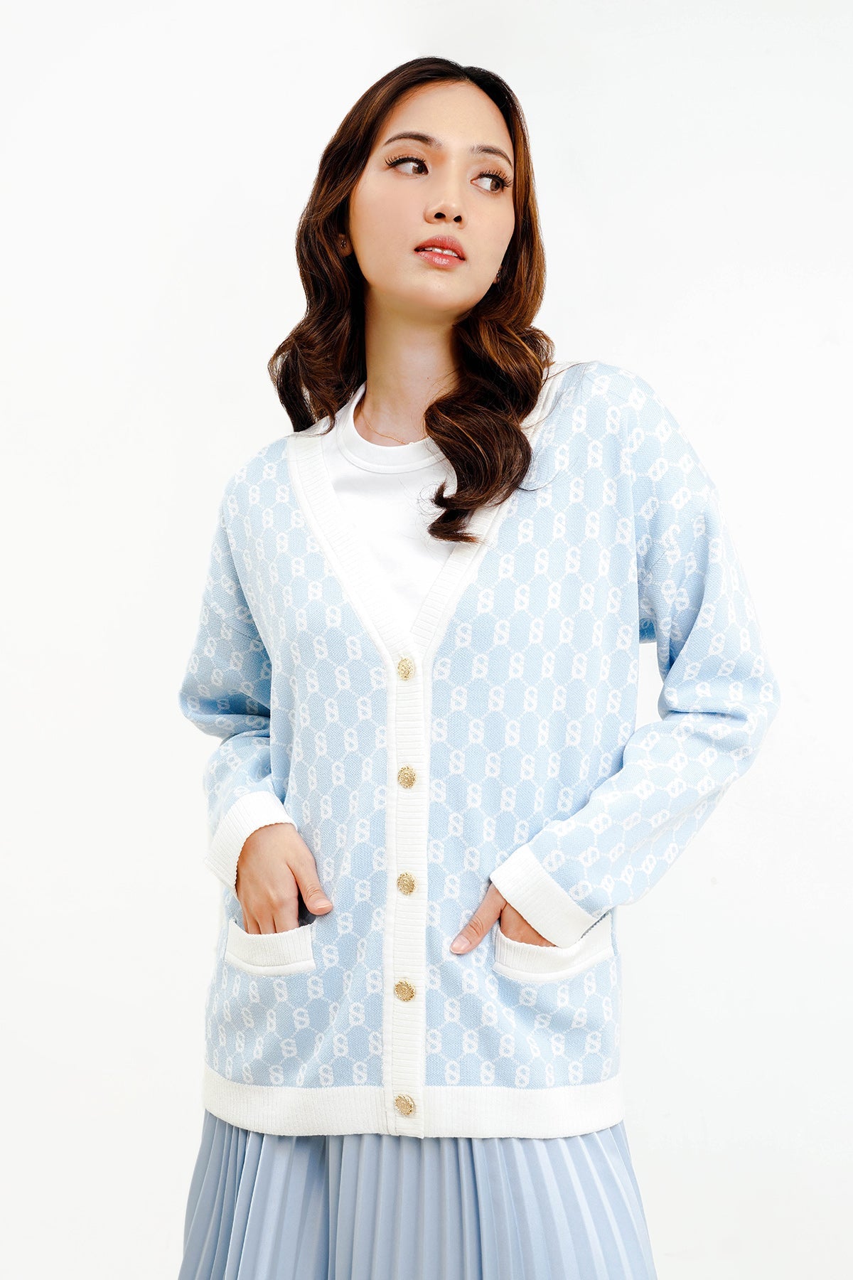 Signature Monogram Cardigan - Sea Salt