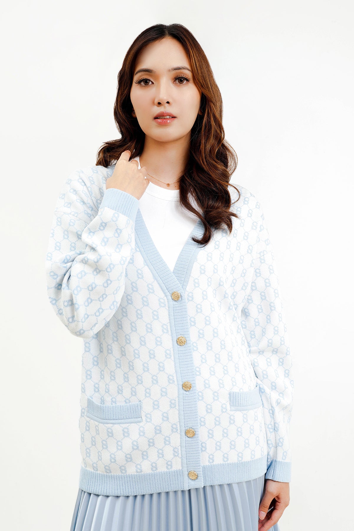 Signature Monogram Cardigan - Bubble Gum