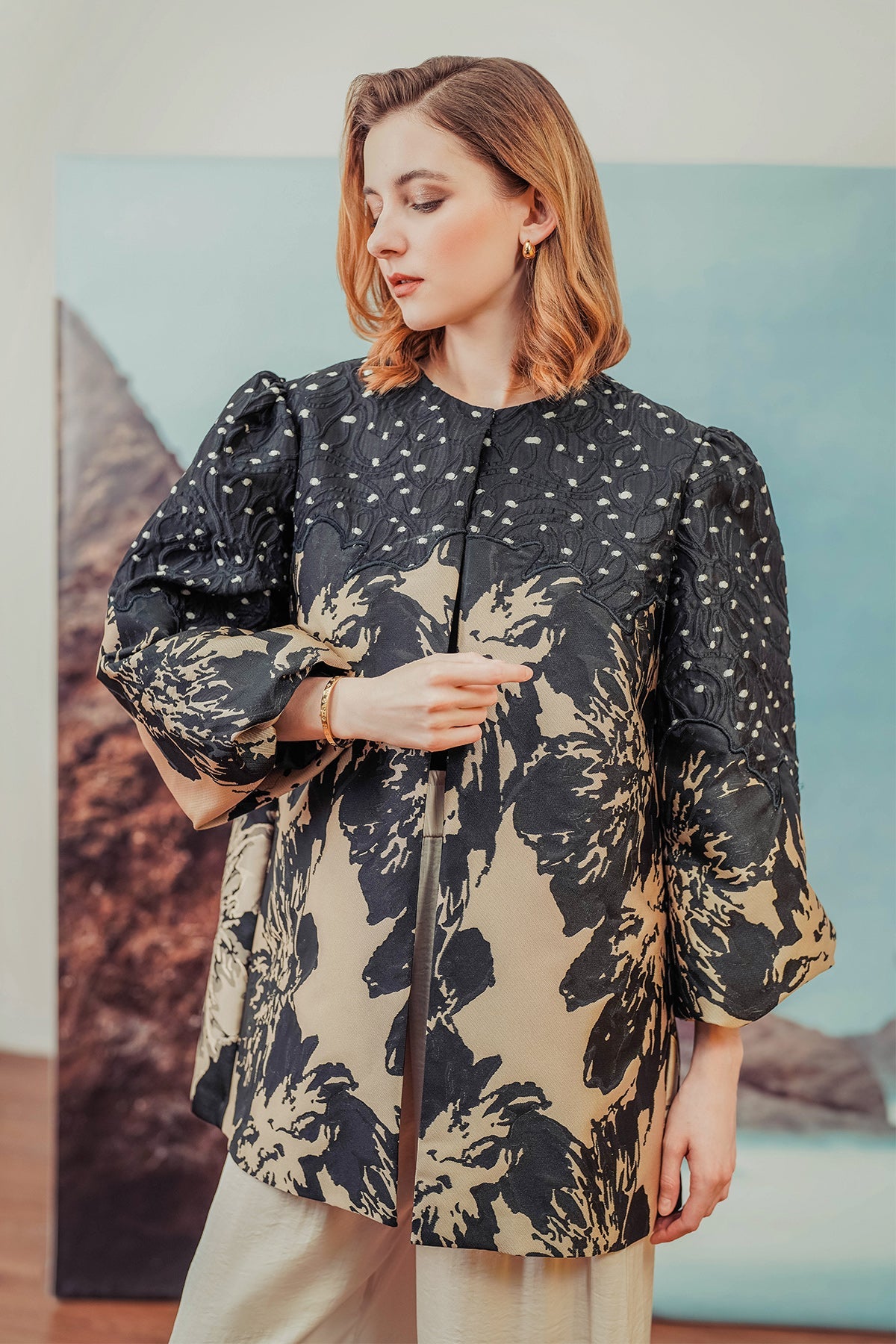 Agatha Jacquard Top - Black/Gold