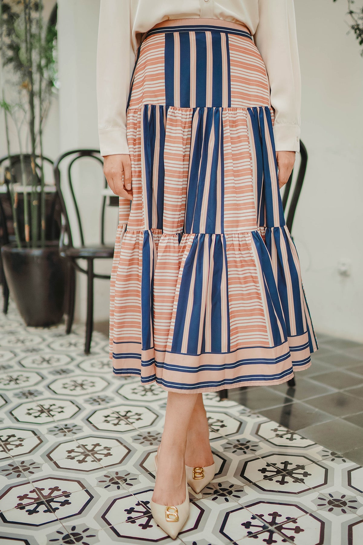 La Bella Tiered Maxi Skirt - Cream