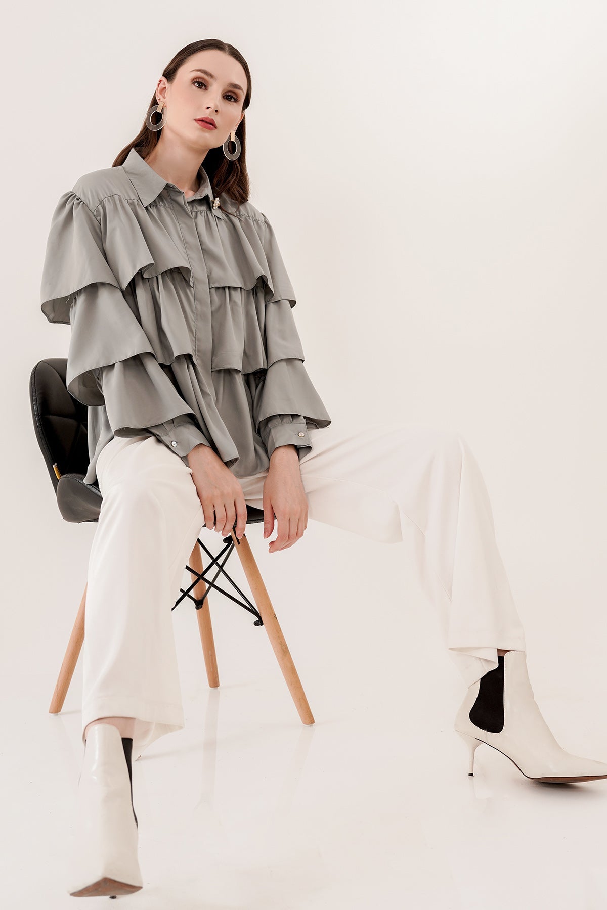 Tiered Ruffle Shirt - Grey