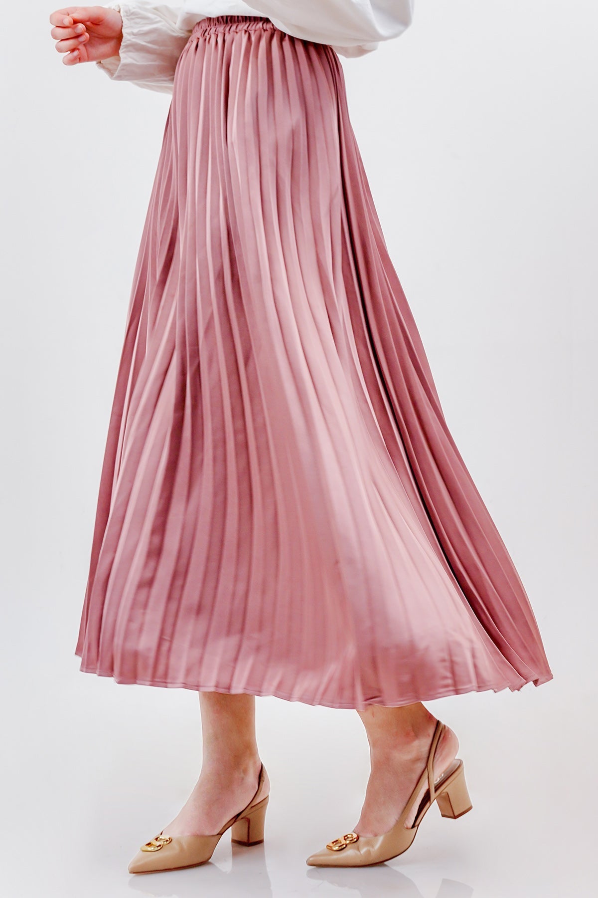Satin Pleats Skirt - Blush