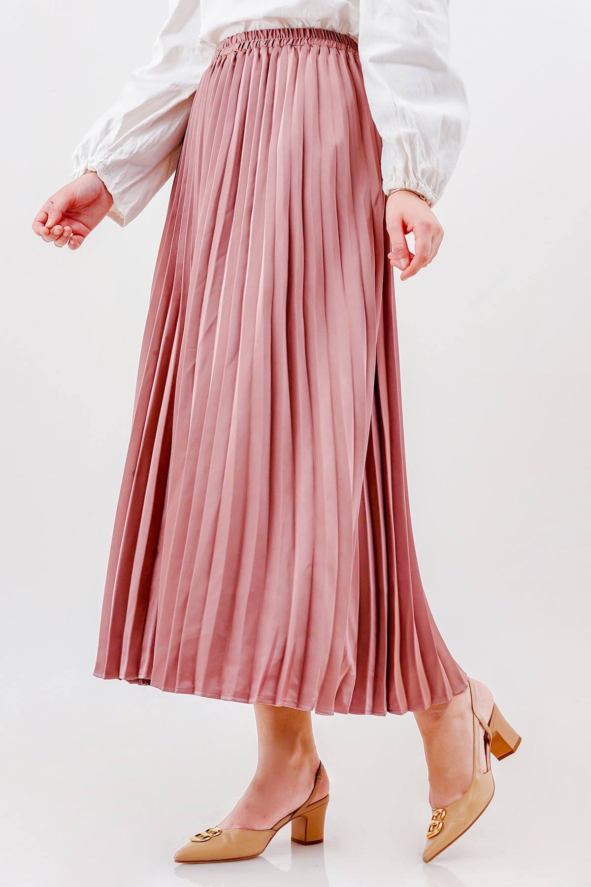 Satin Pleats Skirt - Blush