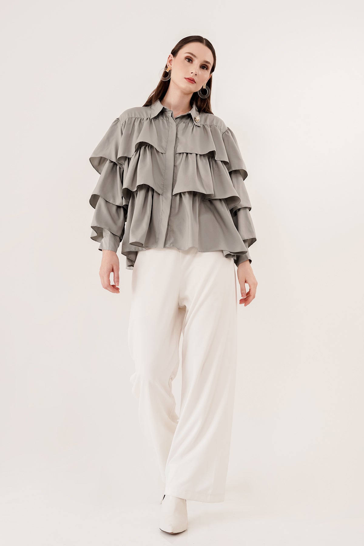 Tiered Ruffle Shirt - Grey