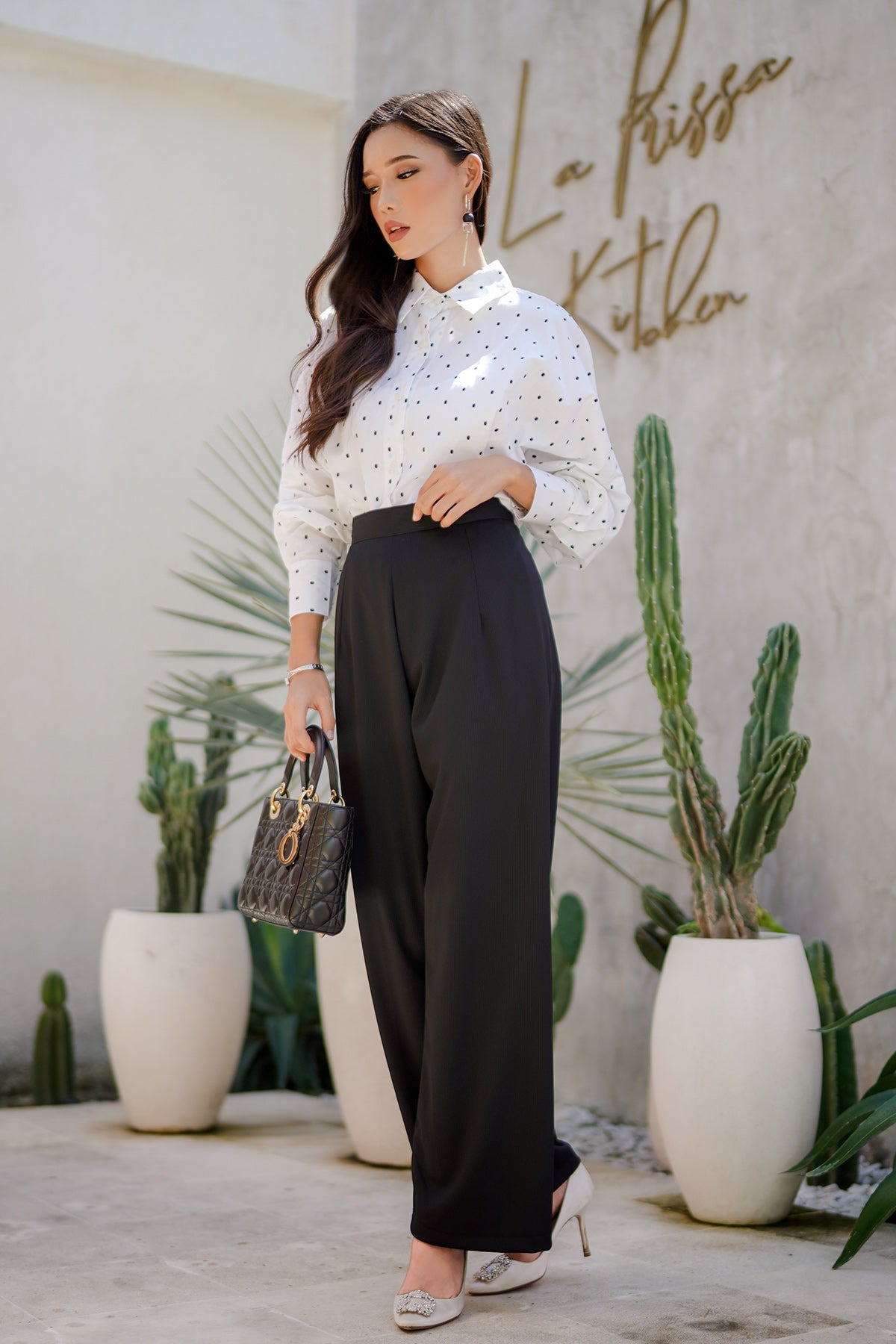 Sania Shirt - Black Polka