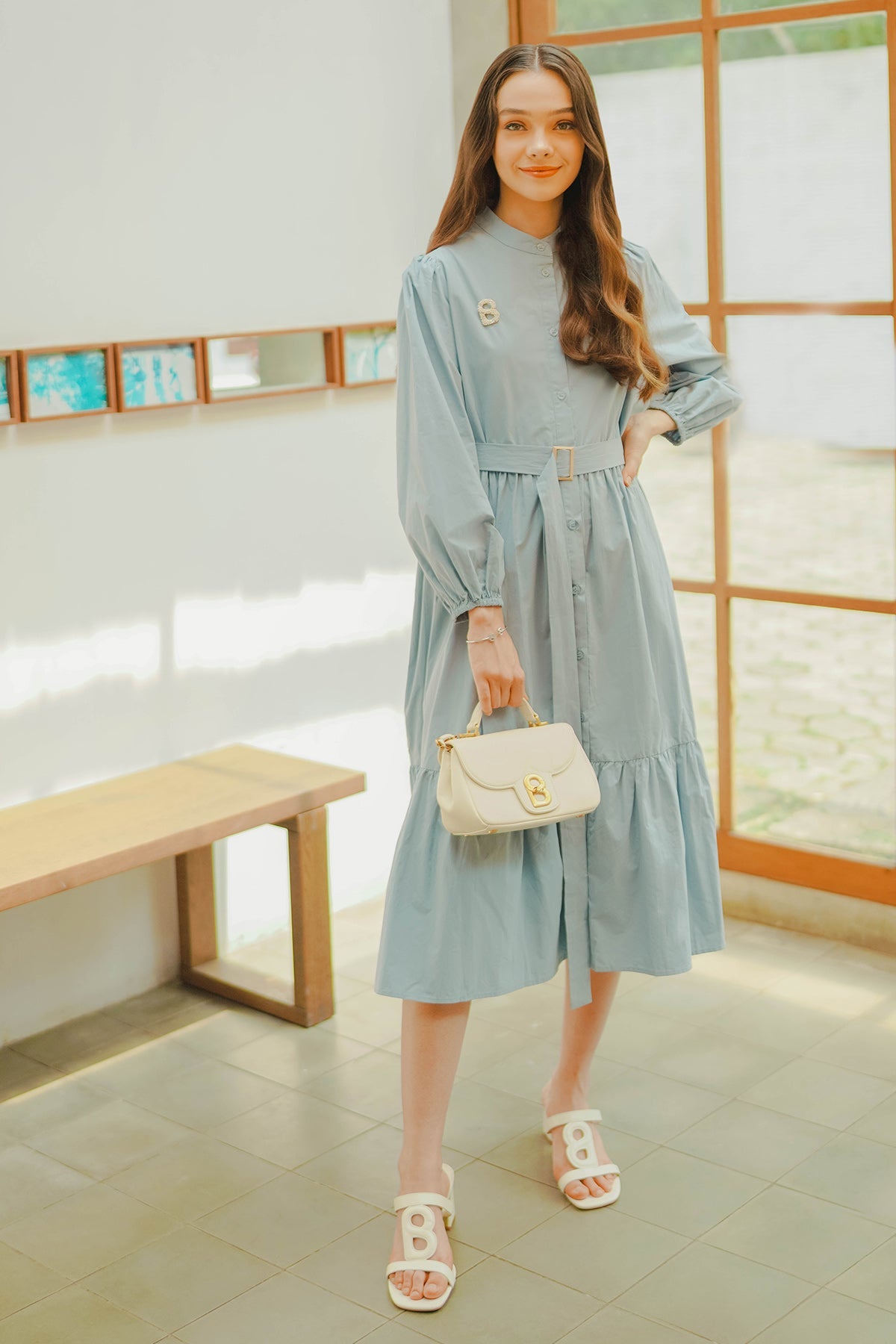 Paula Tiered Shirt Dress - Blue