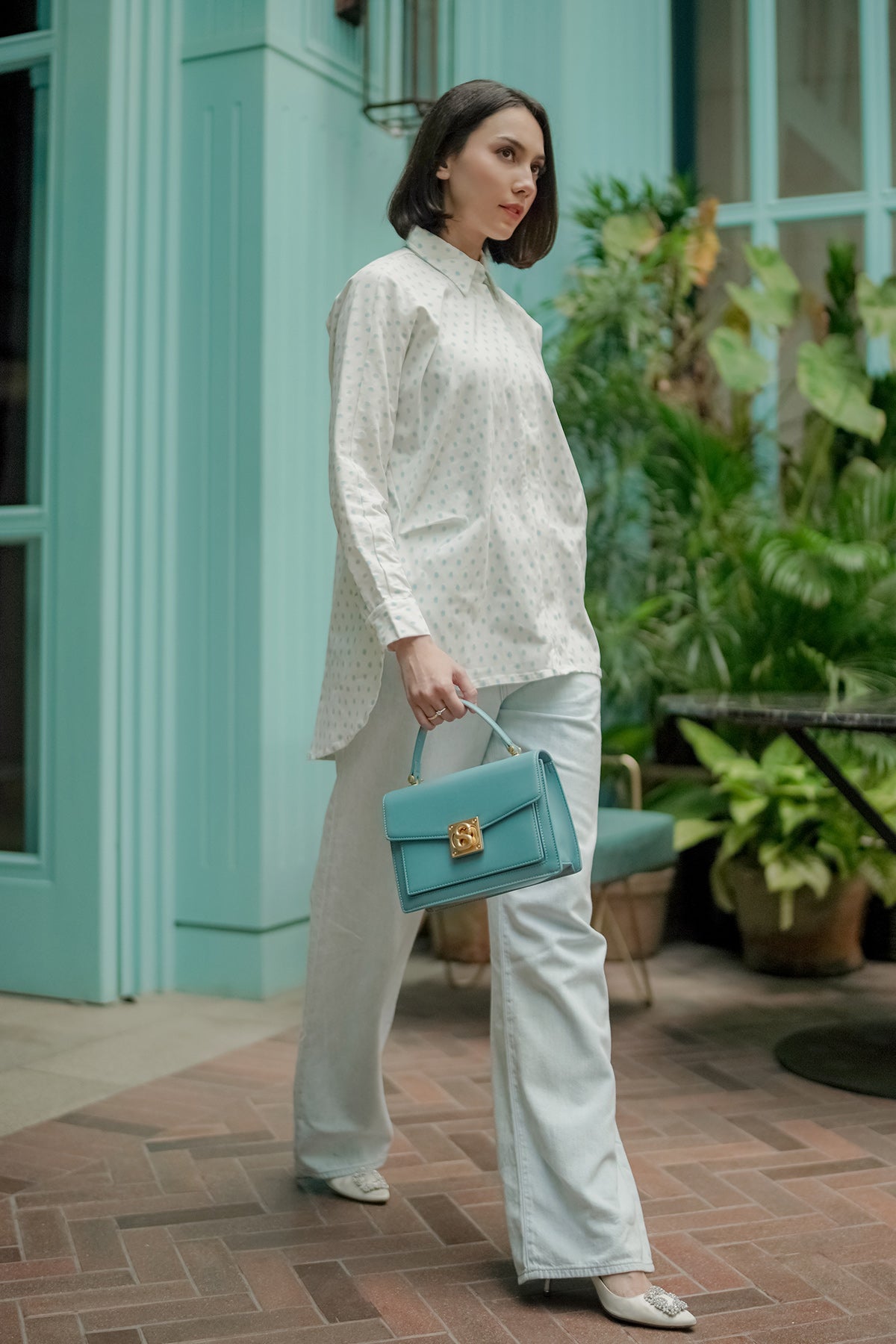 Nami Polka Shirt - White/Blue