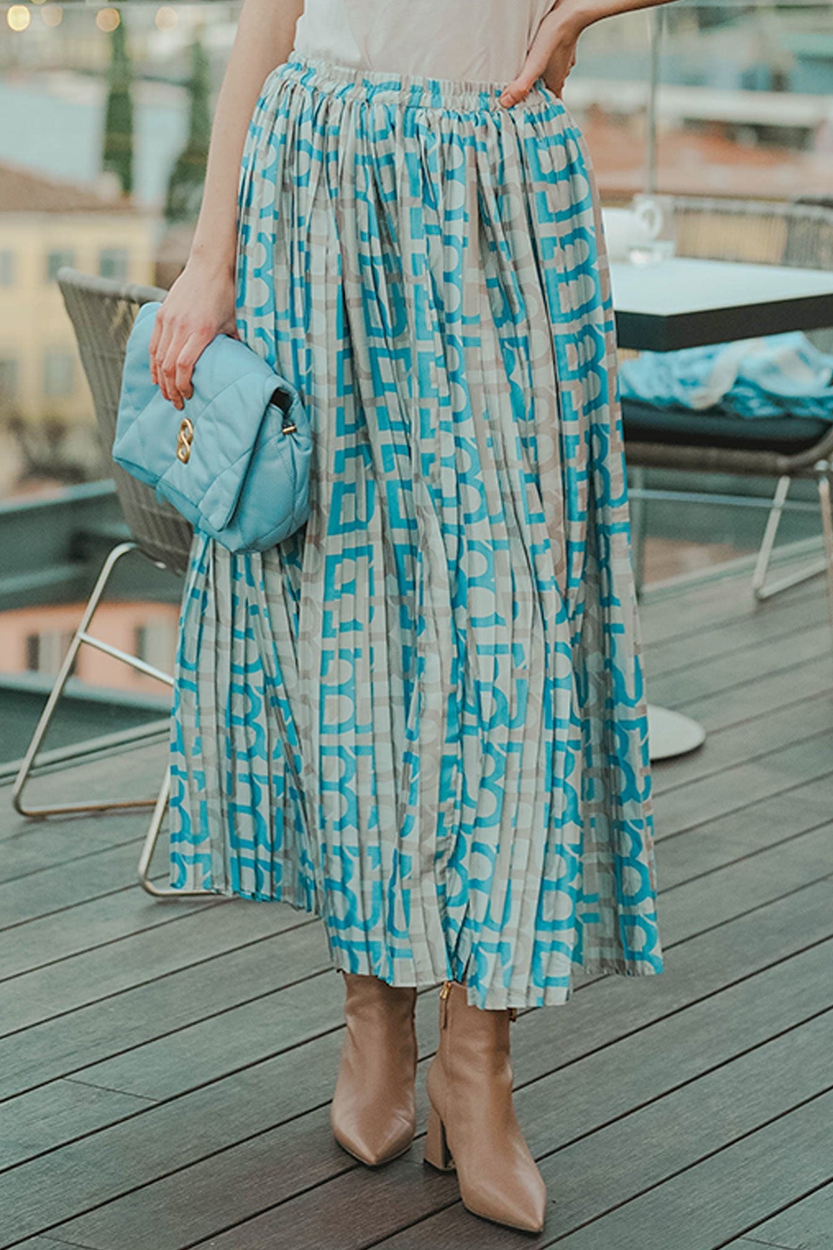 Monogram Pleated Skirt - Blue