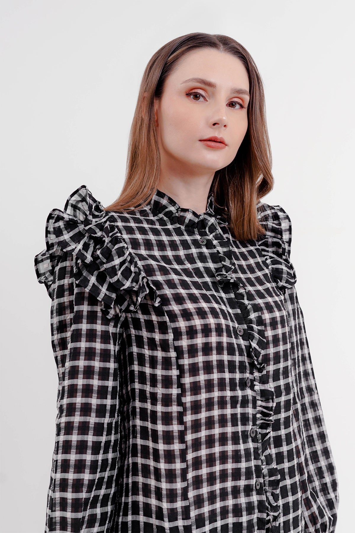 Ruffle Square Shirt - Black