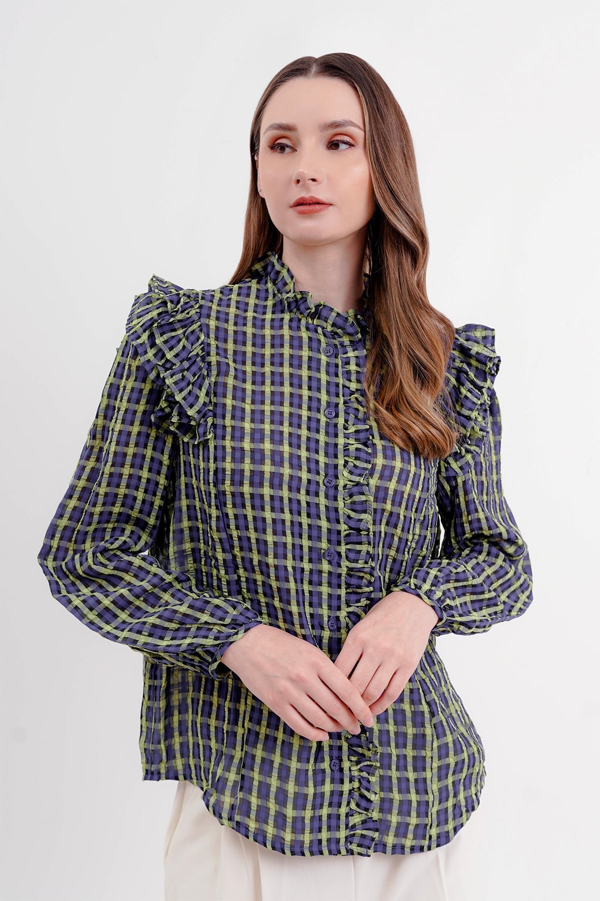 Ruffle Square Shirt - Blue