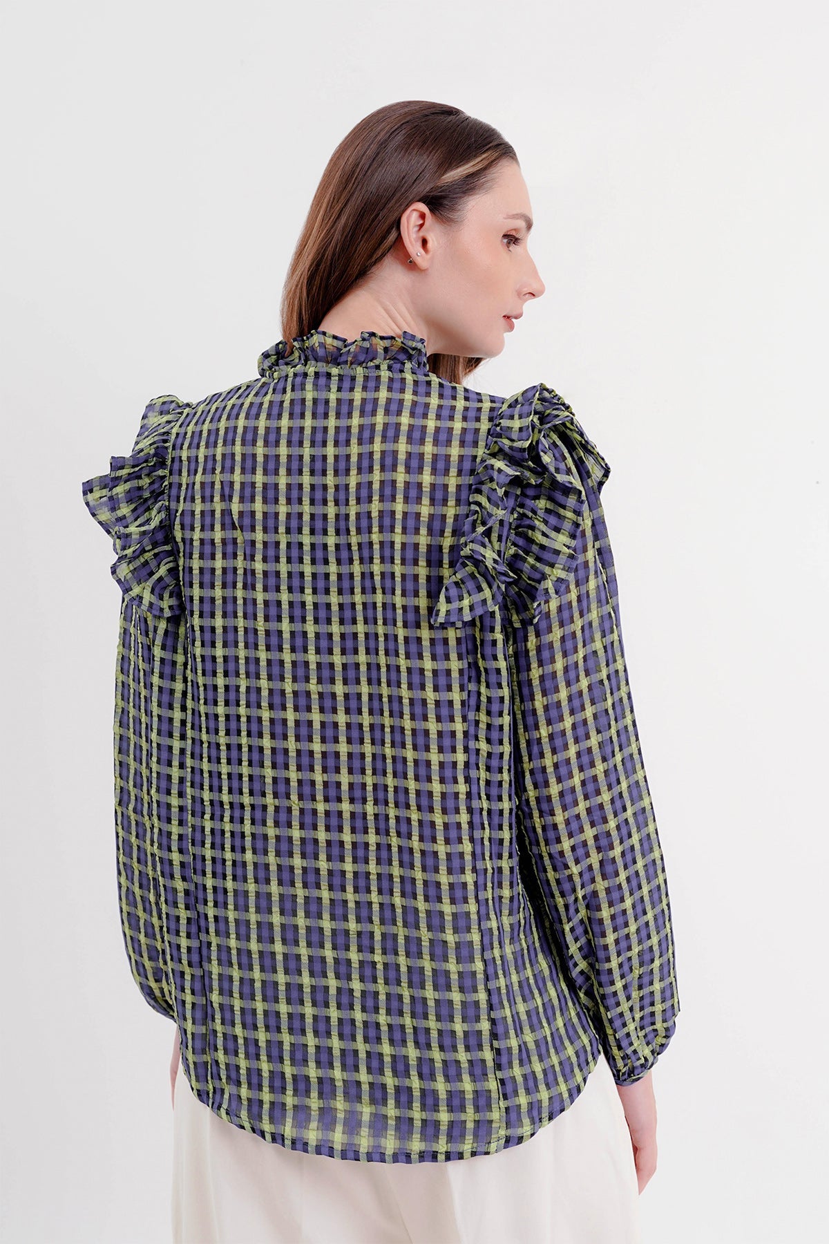 Ruffle Square Shirt - Blue