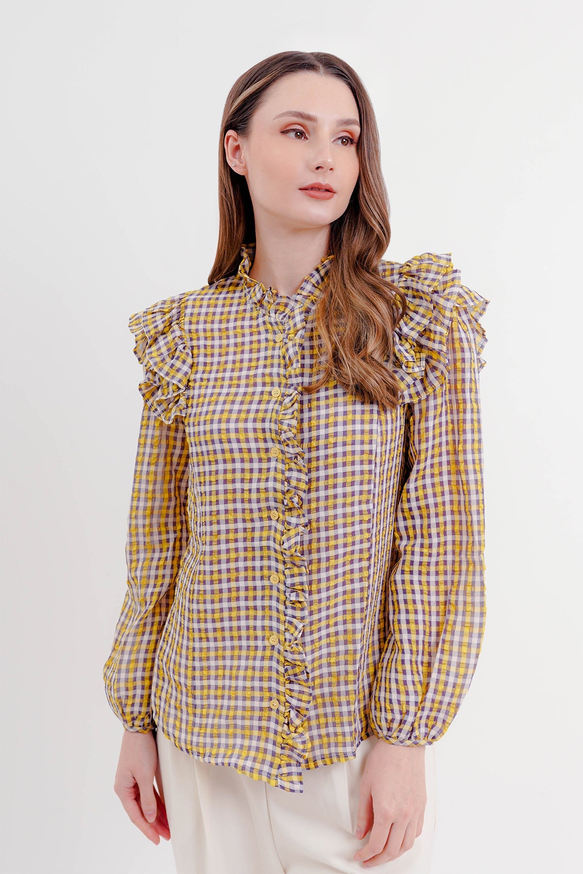 Ruffle Square Shirt - Yellow
