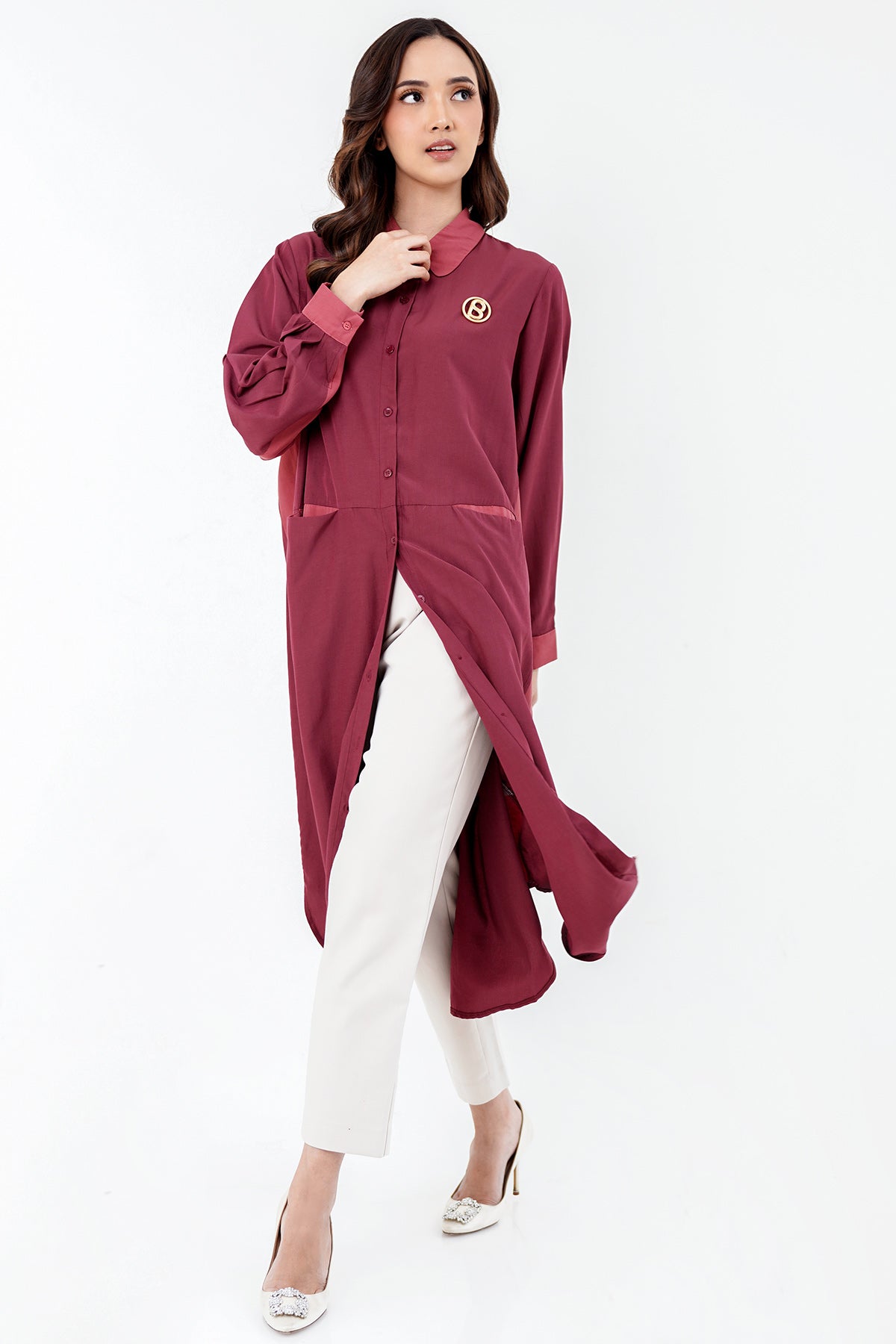 Hilda Shirt Dress - Maroon