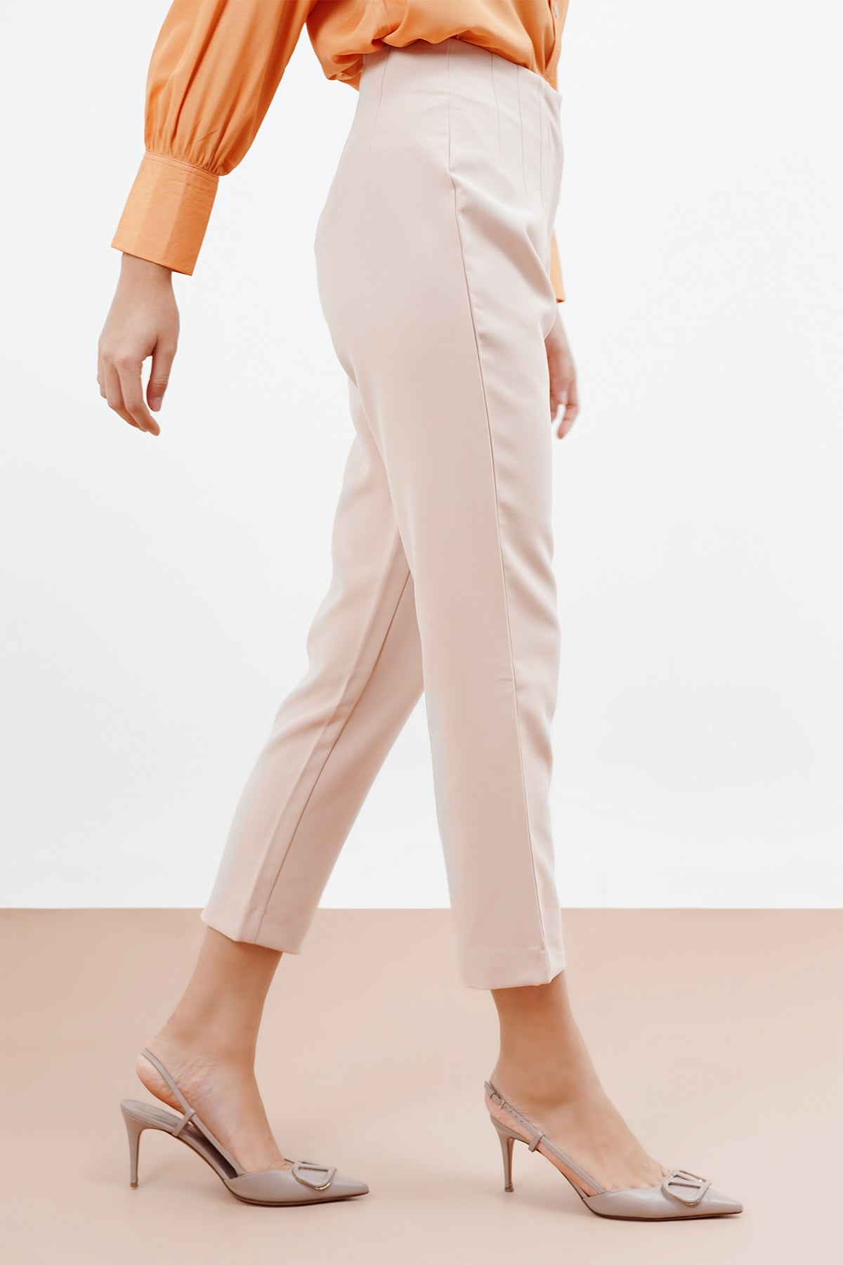 Basic High Waisted Pants - Cream