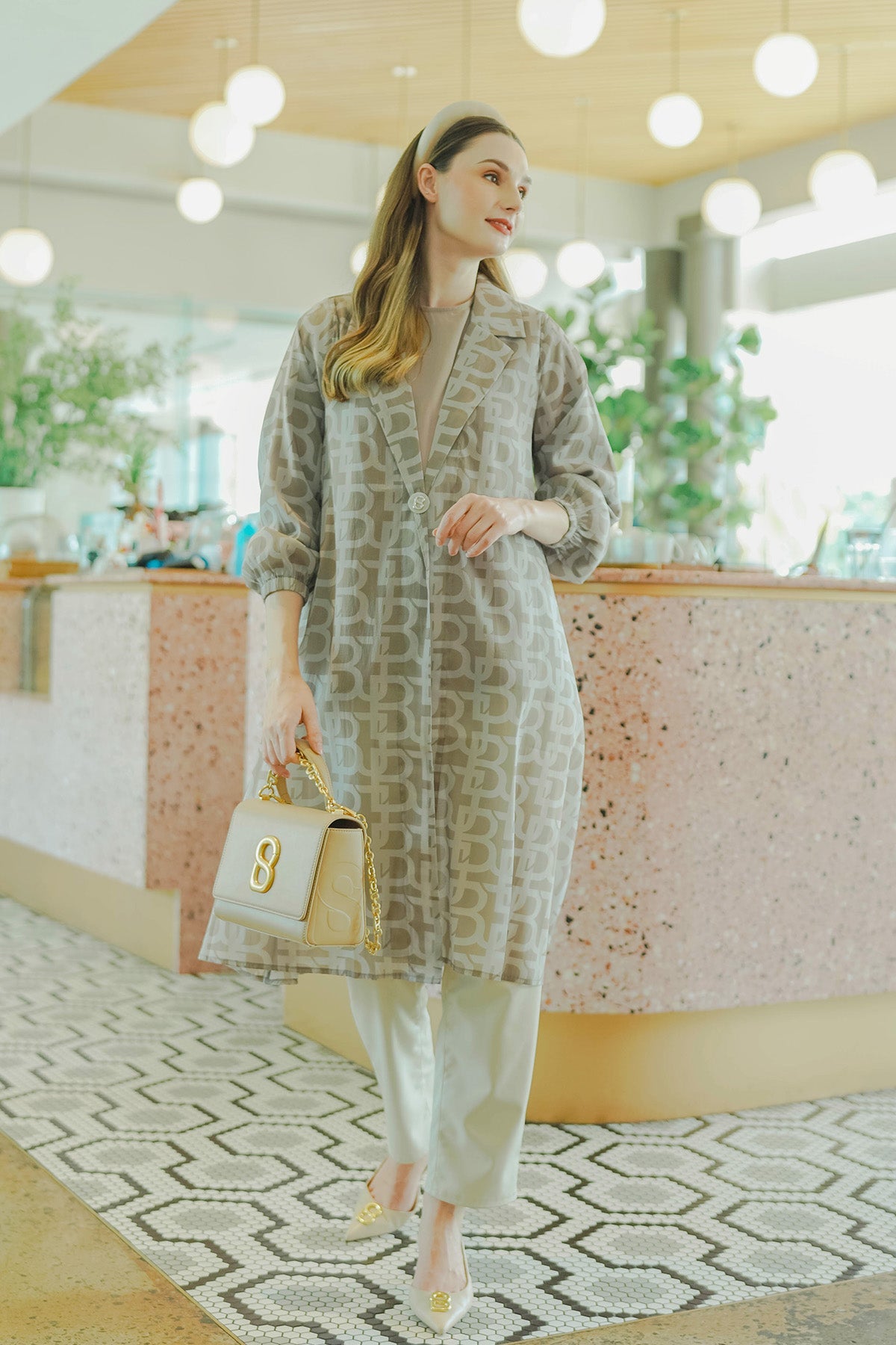 Monogram Long Outer - Beige