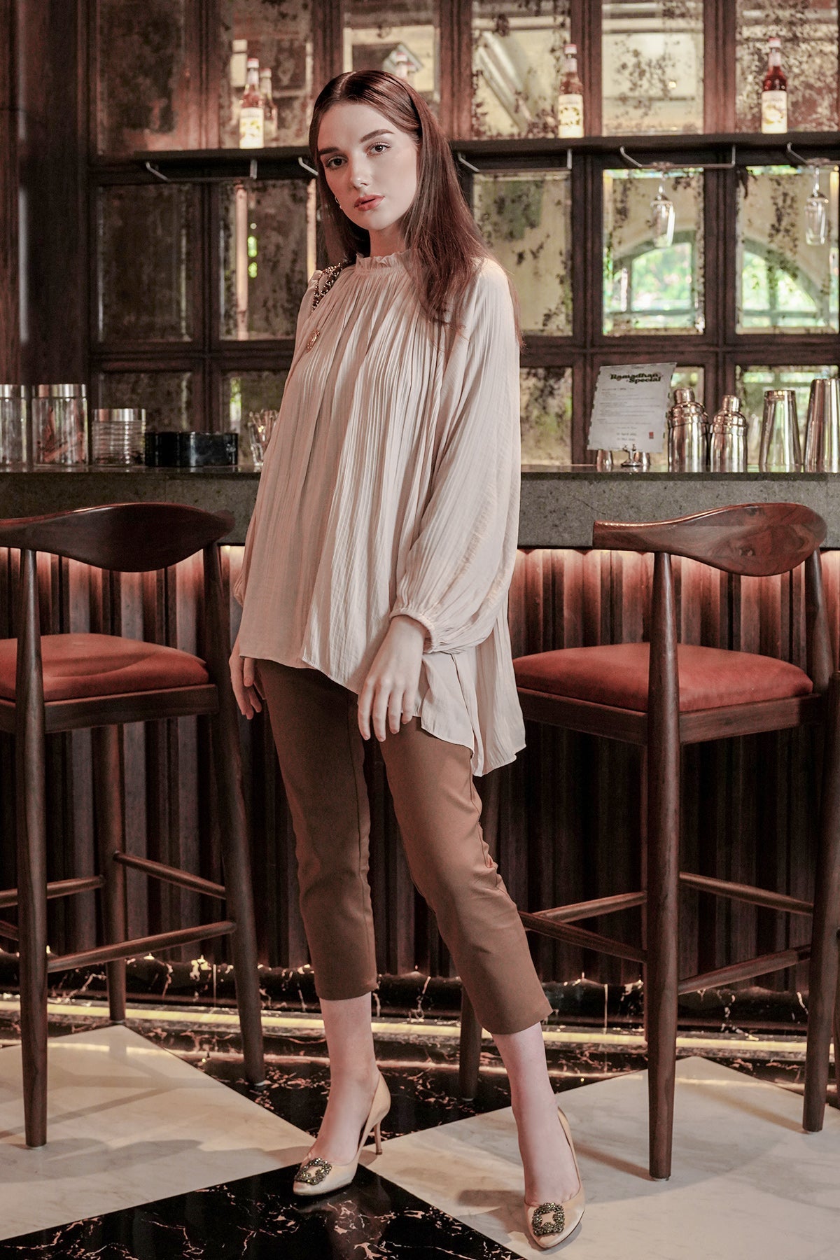 Pleats Blouse - Beige