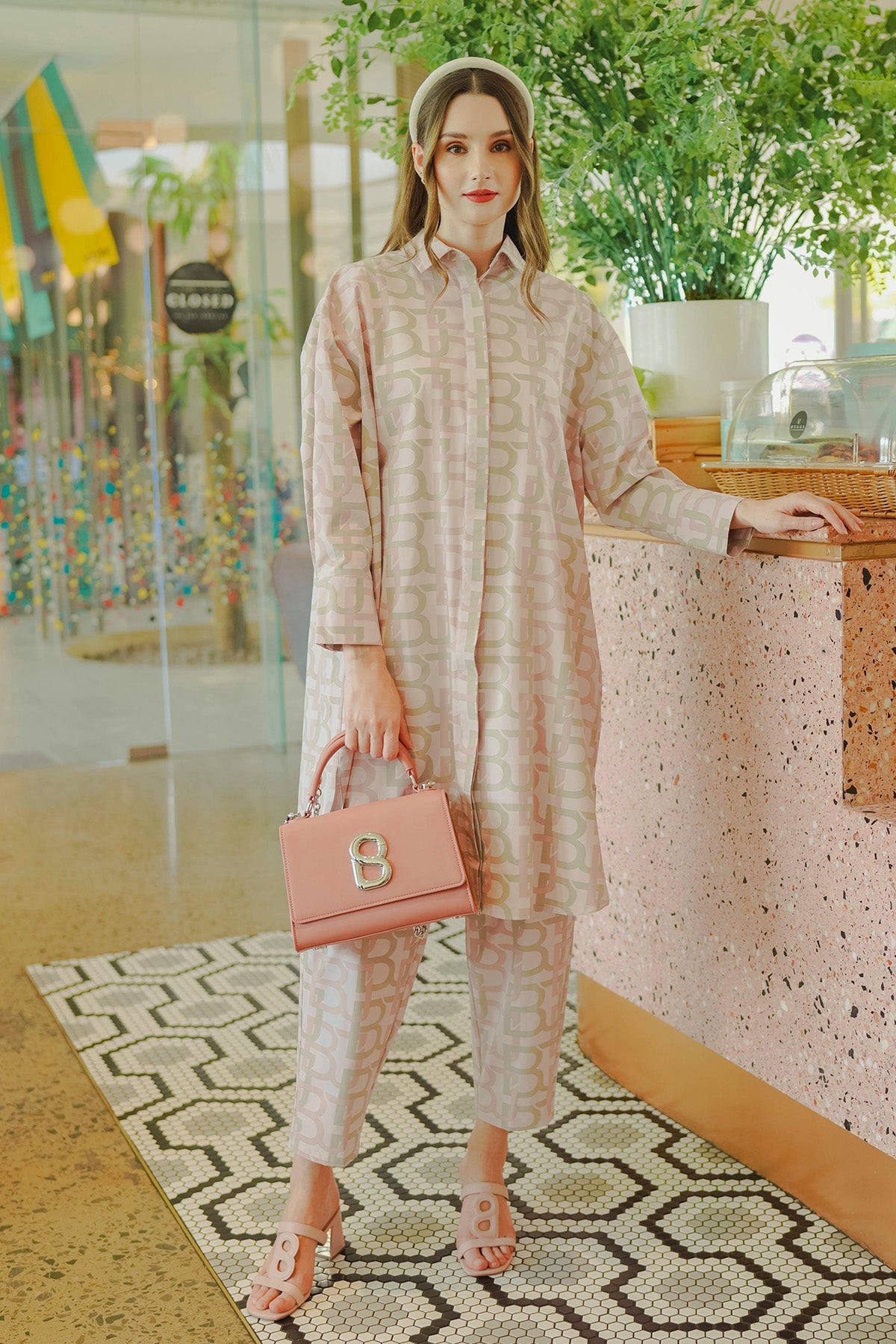 Monogram Long Shirt - Pink