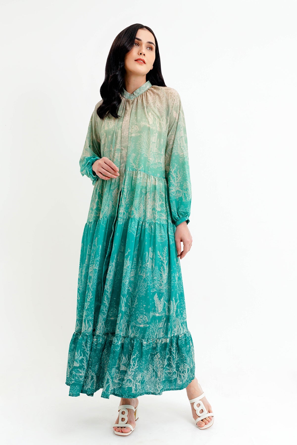 El Mar Minorca Tiered Maxi Dress - Aqua