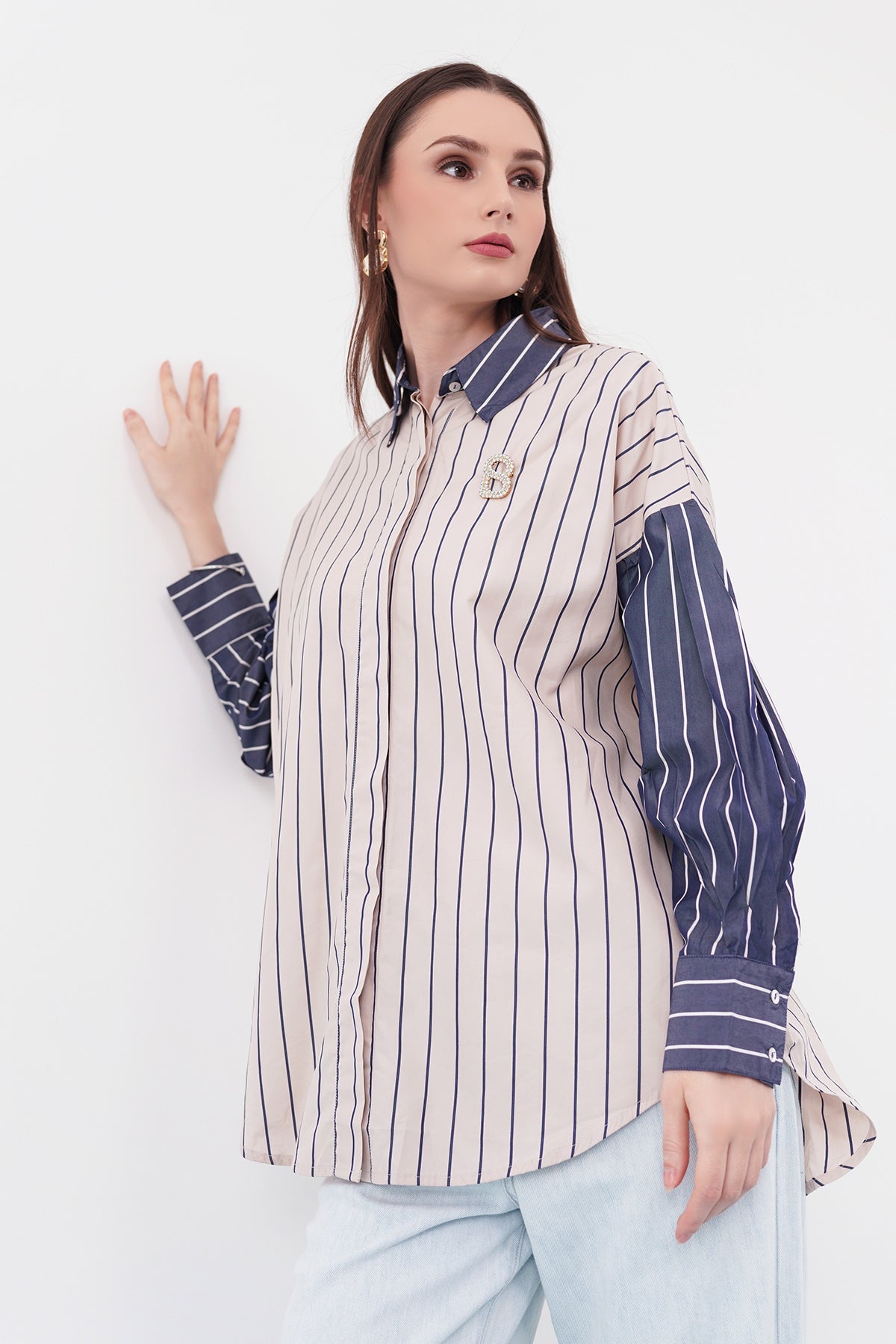 Yaya Shirt - Cream/Blue