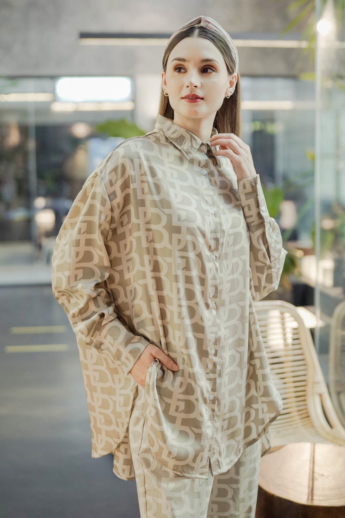 Monogram Oversized Shirt - Beige