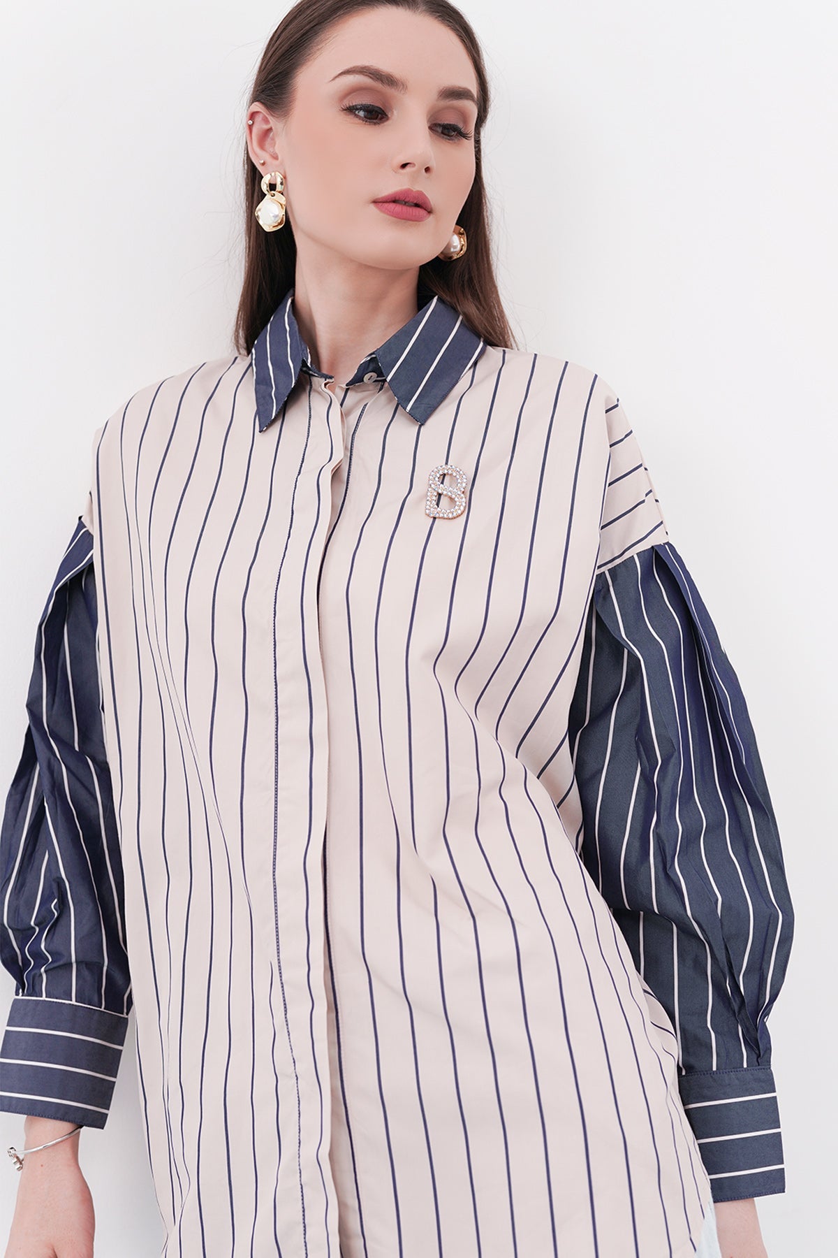 Yaya Shirt - Cream/Blue
