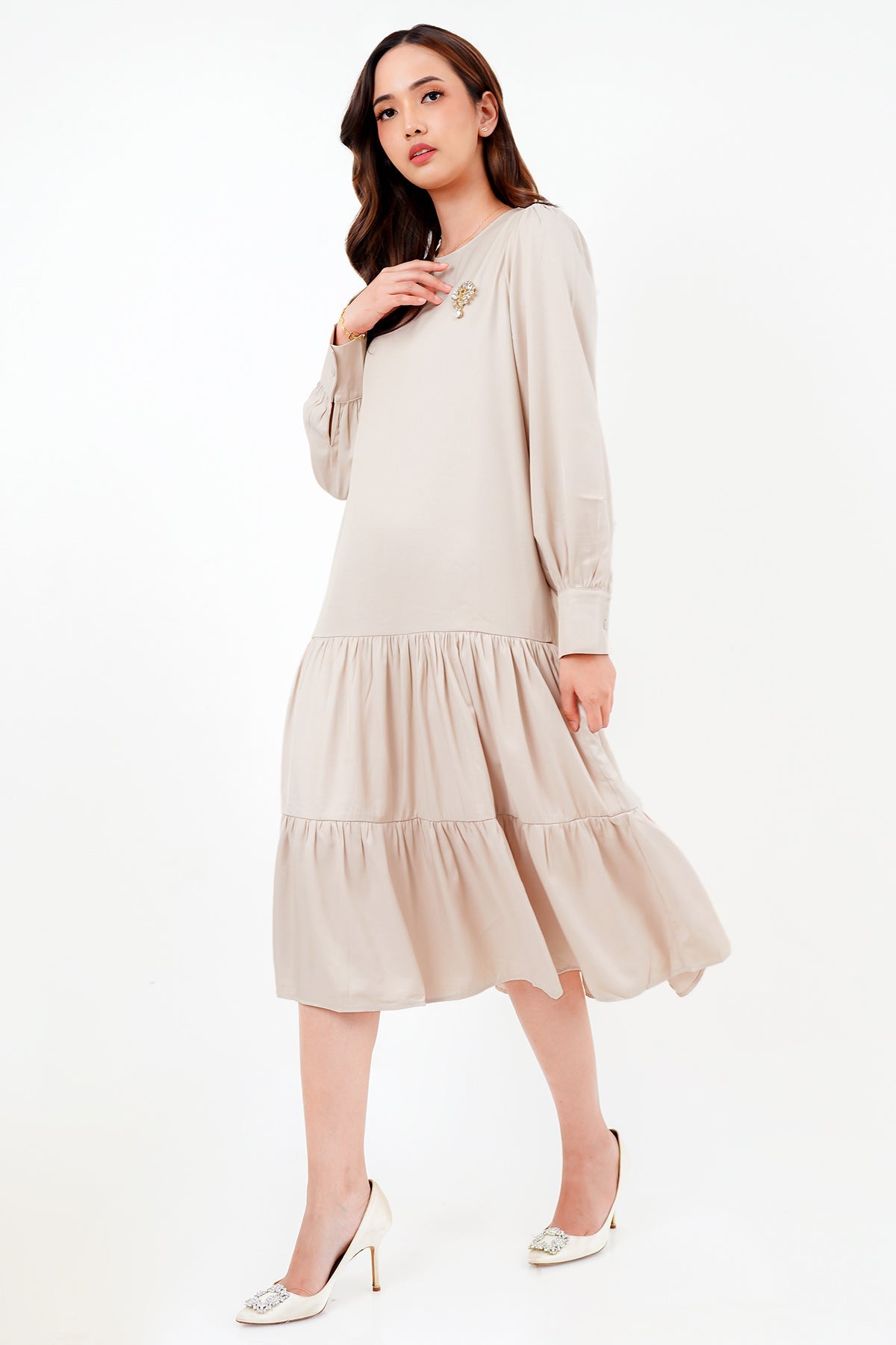 Raisha Midi Dress - Pale Khaki