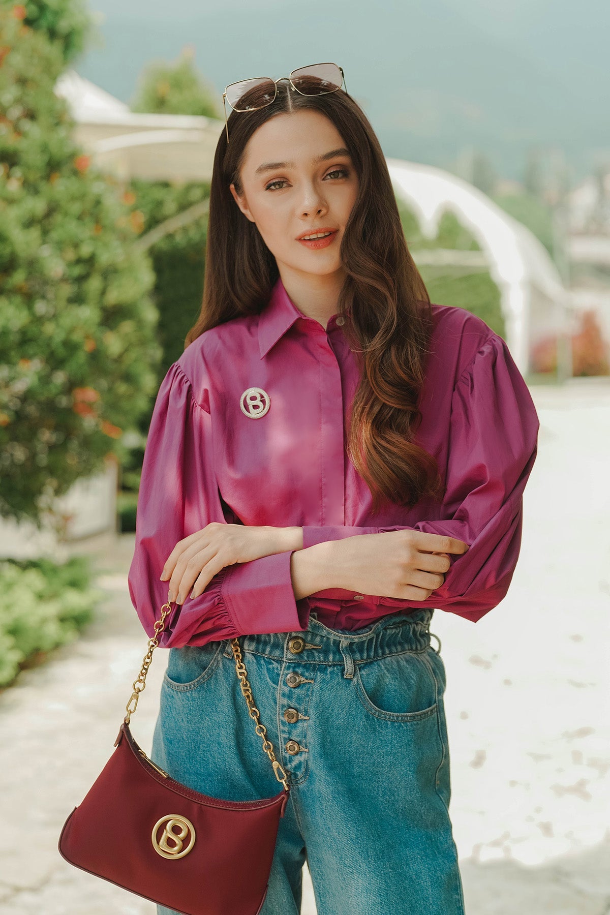 Amanda Shirt with Puff Sleeve - Fuschia