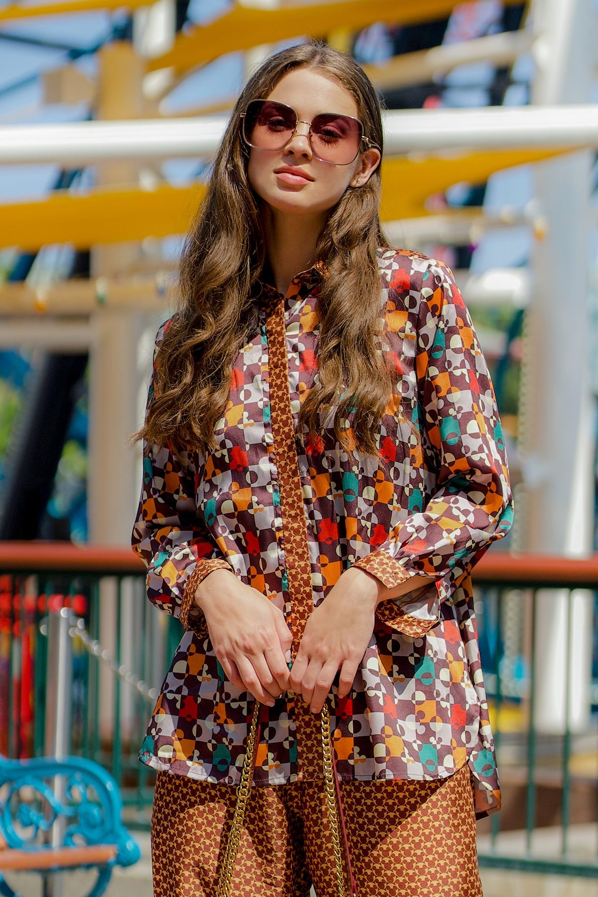 Puzzlea Satin Twill Shirt - Brown