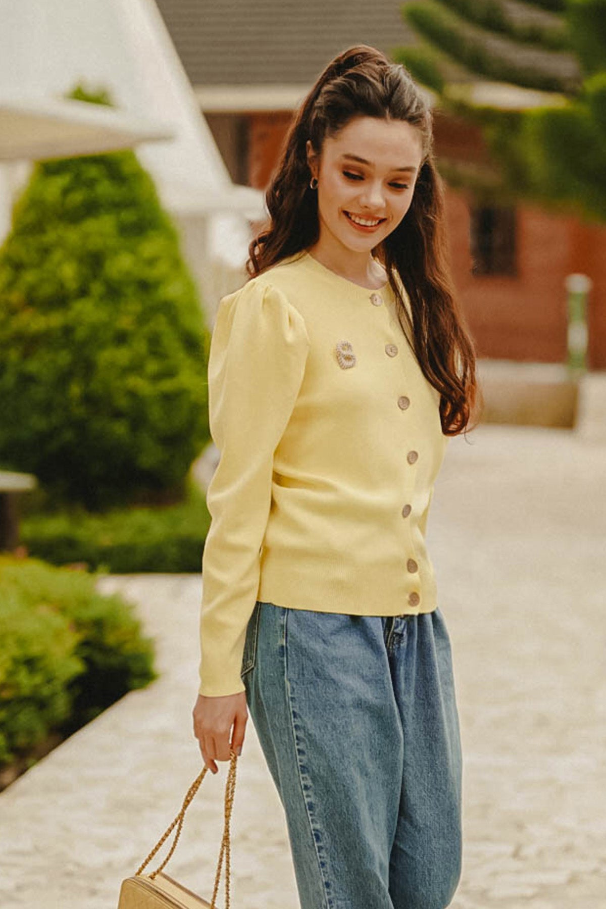 Jane Button Cardigan - Yellow