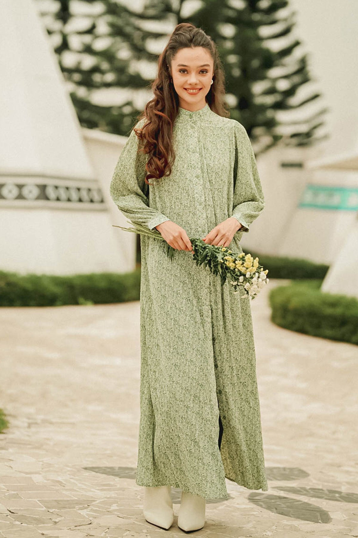 Callie Pleated Maxi Dress - Green