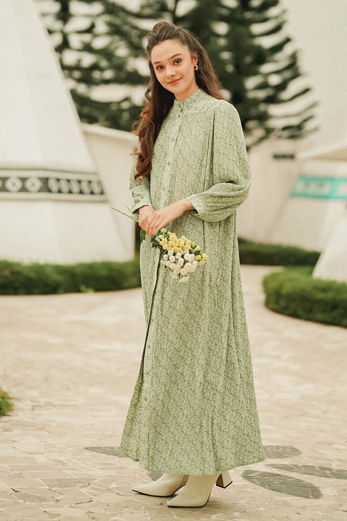 Callie Pleated Maxi Dress - Green