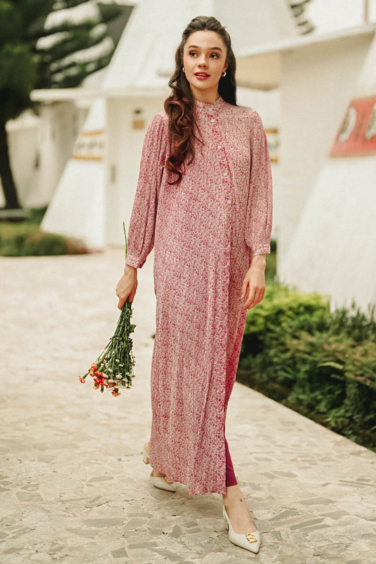 Callie Pleated Maxi Dress - Pink