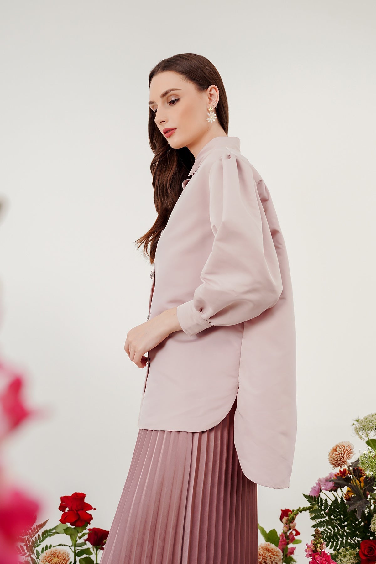 Shirt with Puff Sleeve - Pink