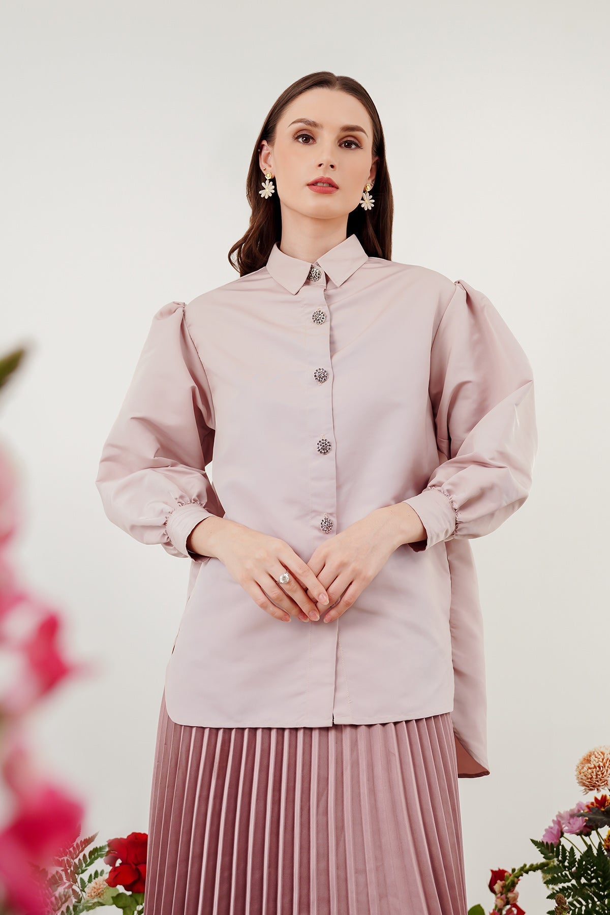 Shirt with Puff Sleeve - Pink